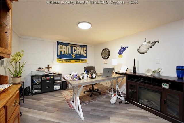 1204 Highland Dr, Saint Albans, WV 25177 - office featuring wood finished floors and concrete block wall