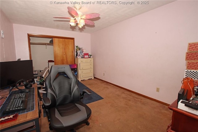 5005 Buffy Dr, Cross Lanes, WV 25313 - home office featuring ceiling fan and carpet flooring