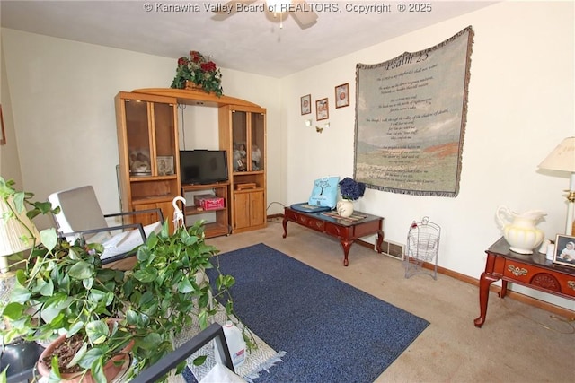 5005 Buffy Dr, Cross Lanes, WV 25313 - living room with a ceiling fan and carpet floors