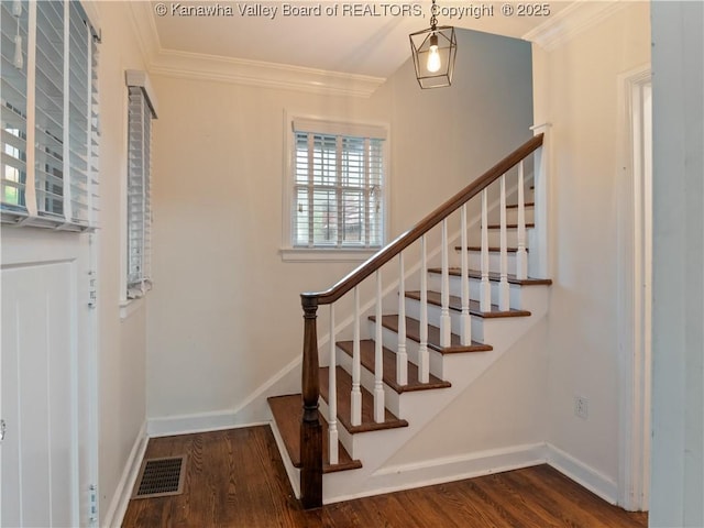 5 Manor Pl, Charleston, WV 25311 - staircase with wood finished floors and ornamental molding