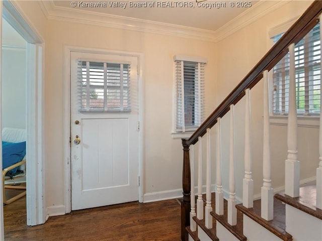 5 Manor Pl, Charleston, WV 25311 - foyer entrance featuring ornamental molding, stairs, and dark wood-type flooring