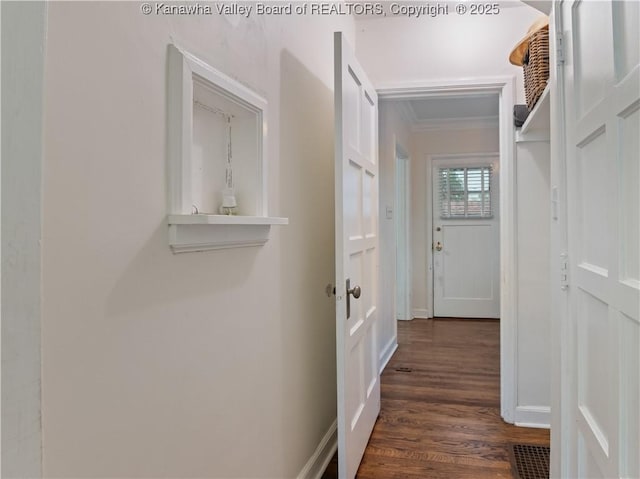 5 Manor Pl, Charleston, WV 25311 - hall with crown molding and dark wood-style flooring