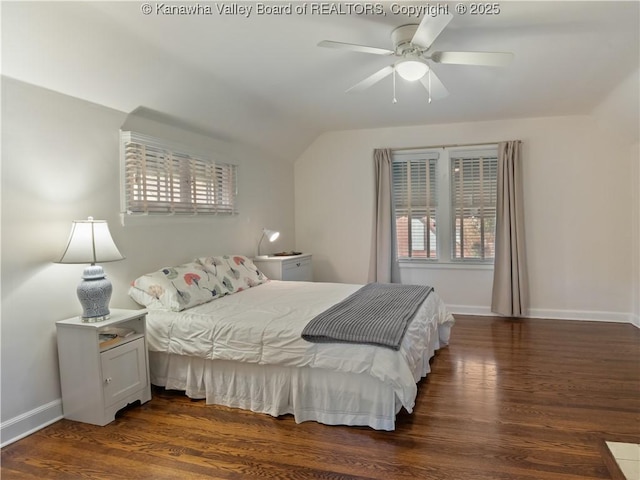 5 Manor Pl, Charleston, WV 25311 - bedroom featuring wood finished floors, vaulted ceiling, and a ceiling fan