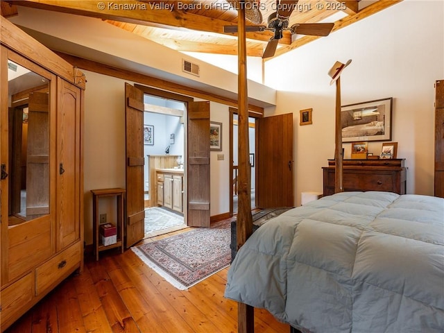 114 Shady Ln, Winfield, WV 25213 - bedroom featuring hardwood / wood-style flooring, a wooden ceiling with exposed beams, and ensuite bathroom