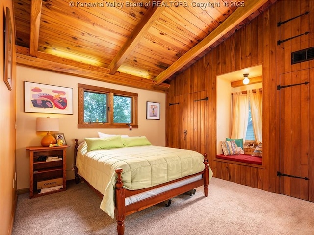 114 Shady Ln, Winfield, WV 25213 - carpeted bedroom with wood ceiling