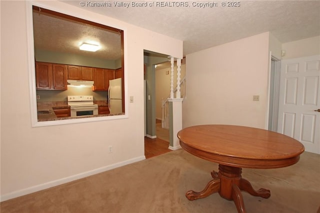 1302 Hunters Ridge Rd, Charleston, WV 25314 - carpeted dining room featuring a textured ceiling and baseboards