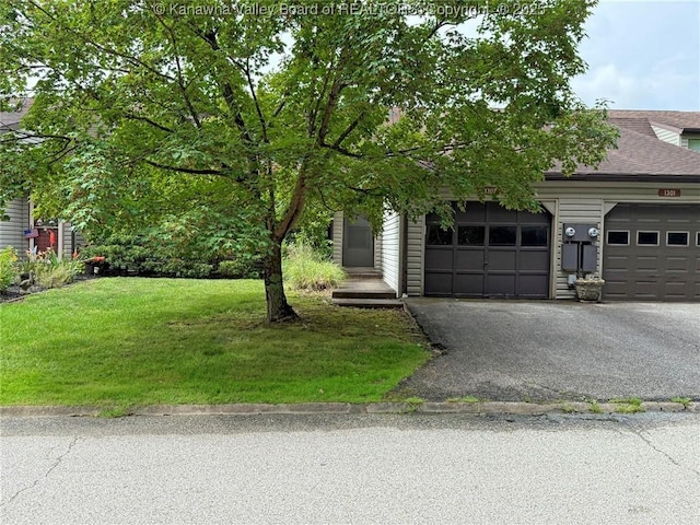 1302 Hunters Ridge Rd, Charleston, WV 25314 - view of property hidden behind natural elements featuring an attached garage, asphalt driveway, and a front yard