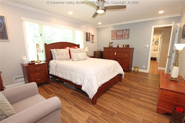 1500 Longridge Rd, Charleston, WV 25314 - bedroom featuring wood finished floors, ornamental molding, recessed lighting, and ceiling fan