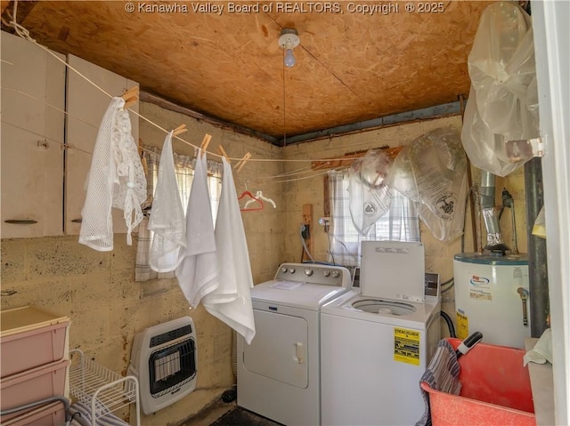 567 Garrison Ave, Charleston, WV 25302 - laundry room featuring heating unit, water heater, and washing machine and clothes dryer