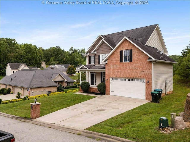 35 Hyde Park Rd, Winfield, WV 25213 - view of front facade featuring brick siding, a front lawn, an attached garage, and concrete driveway
