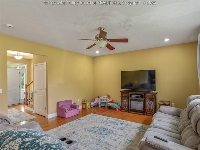 35 Hyde Park Rd, Winfield, WV 25213 - living room featuring a ceiling fan, wood finished floors, and recessed lighting