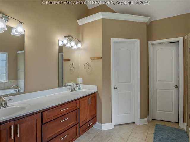 35 Hyde Park Rd, Winfield, WV 25213 - bathroom featuring double vanity, tile patterned flooring, and a tub