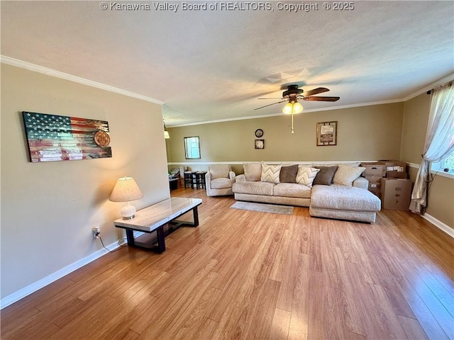 169 Myrtle Tree Rd, South Charleston, WV 25309 - living room with light wood-type flooring, a ceiling fan, and ornamental molding
