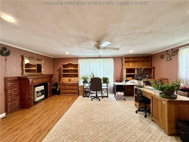 169 Myrtle Tree Rd, South Charleston, WV 25309 - office space featuring crown molding, a textured ceiling, wood finished floors, ceiling fan, and recessed lighting