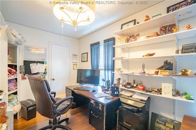1324 Kanawha Ave, Dunbar, WV 25064 - office area featuring wood finished floors and a chandelier