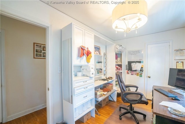 1324 Kanawha Ave, Dunbar, WV 25064 - office area featuring wood finished floors and a chandelier