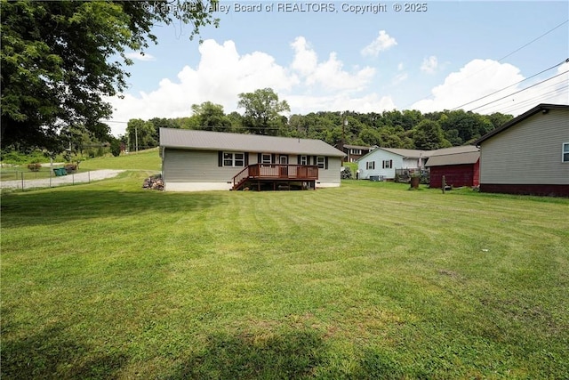 55 Corky Dr, Poca, WV 25159 - rear view of house with a wooden deck and a lawn