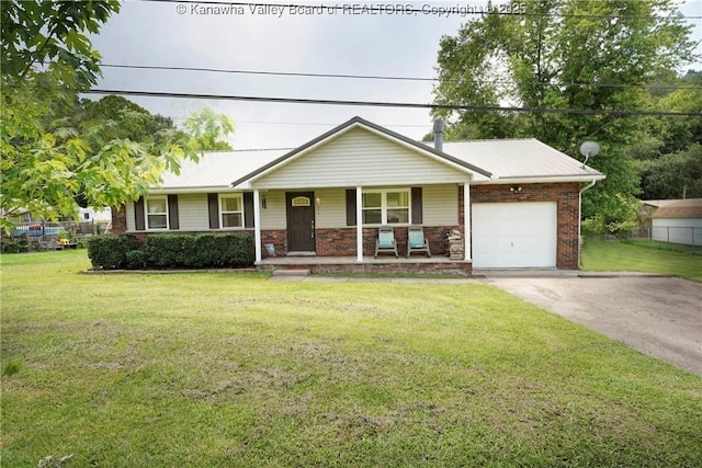 55 Corky Dr, Poca, WV 25159 - ranch-style house with covered porch, an attached garage, driveway, and a front yard