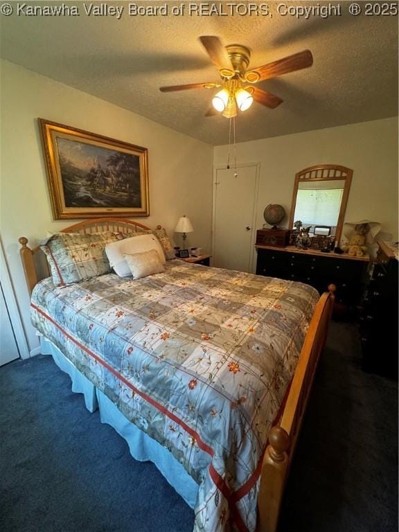 1198 Caney Branch Rd, Chapmanville, WV 25508 - bedroom featuring carpet, a textured ceiling, and a ceiling fan