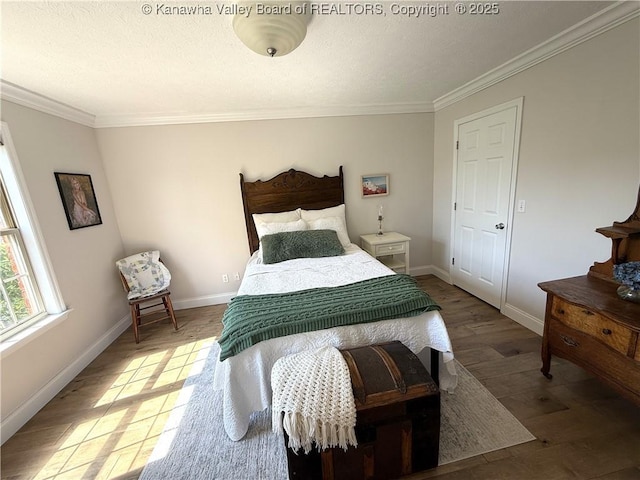 255 Stoney Brook Dr, Point Pleasant, WV 25550 - bedroom with ornamental molding, wood finished floors, and a textured ceiling