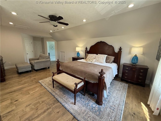 255 Stoney Brook Dr, Point Pleasant, WV 25550 - bedroom with wood finished floors, lofted ceiling, recessed lighting, and ceiling fan