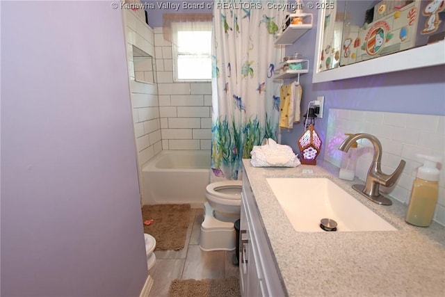 4261 Washington St W, Dunbar, WV 25313 - full bathroom featuring shower / bath combo with shower curtain, vanity, and tile patterned floors