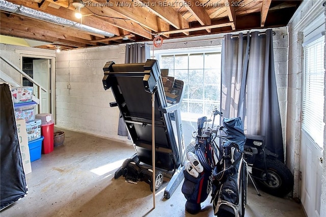 318 Monroe St, South Charleston, WV 25303 - exercise room with plenty of natural light and concrete block wall