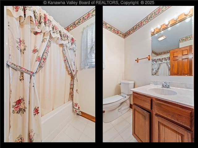 182 Summer Dr, Culloden, WV 25510 - full bath featuring vanity, shower / tub combo with curtain, and tile patterned flooring