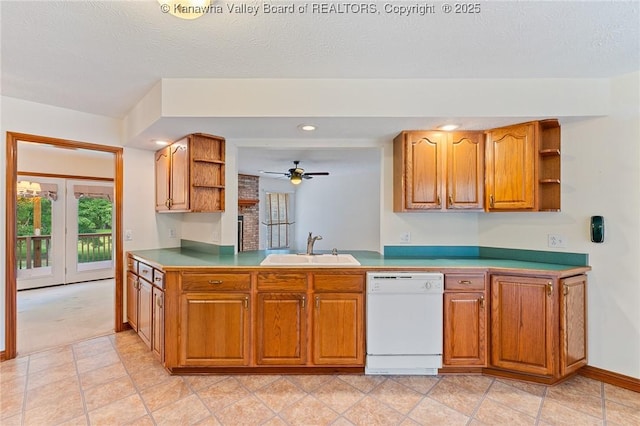 182 Summer Dr, Culloden, WV 25510 - kitchen featuring dishwasher, open shelves, brown cabinetry, ceiling fan, and recessed lighting