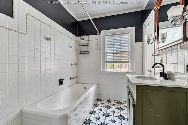 887 Poplar Rd, Charleston, WV 25302 - full bath with tile walls, bathing tub / shower combination, crown molding, and vanity