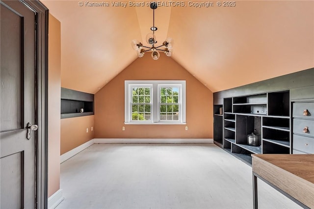 887 Poplar Rd, Charleston, WV 25302 - additional living space featuring a chandelier, built in shelves, and lofted ceiling