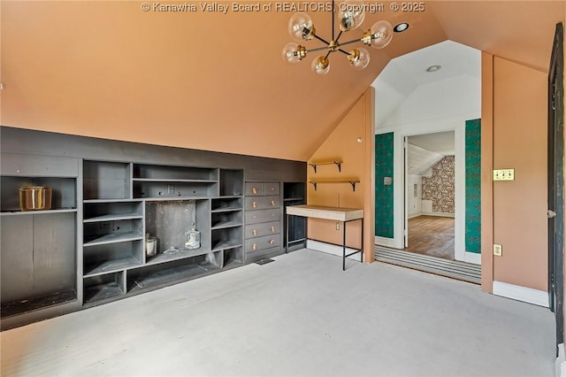 887 Poplar Rd, Charleston, WV 25302 - unfurnished living room with lofted ceiling and a chandelier