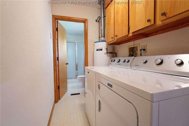 5126 Big Tyler Rd, Cross Lanes, WV 25313 - laundry area with washer and clothes dryer, water heater, and cabinet space