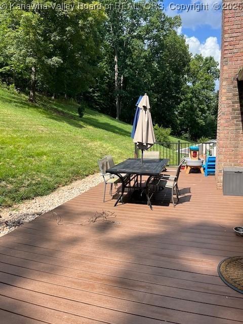 14 Perkins Way, Cross Lanes, WV 25313 - deck with outdoor dining space and a yard
