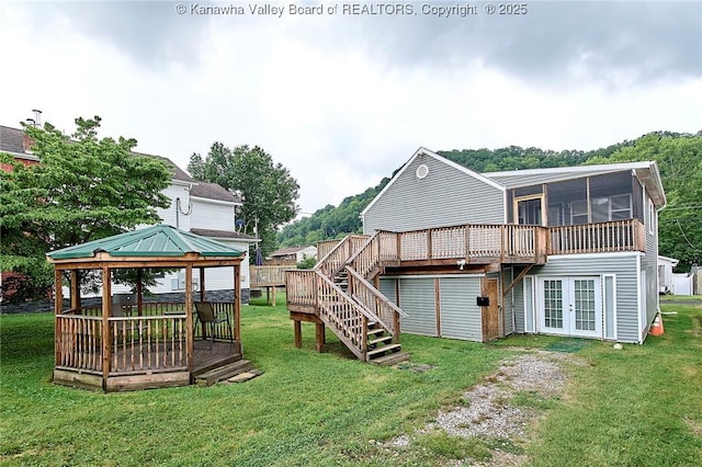 5309 Venable Ave SE, Charleston, WV 25304 - back of property with a gazebo, a sunroom, a wooden deck, and french doors