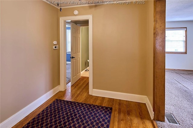 5309 Venable Ave SE, Charleston, WV 25304 - hallway featuring ornamental molding and wood finished floors
