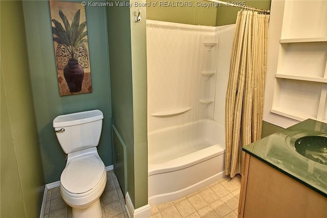 5309 Venable Ave SE, Charleston, WV 25304 - bathroom with shower / bath combo with shower curtain, vanity, and tile patterned floors