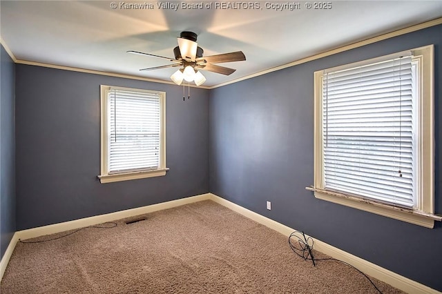 5309 Venable Ave SE, Charleston, WV 25304 - empty room with ceiling fan, carpet, and ornamental molding