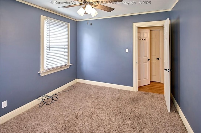 5309 Venable Ave SE, Charleston, WV 25304 - spare room with ceiling fan, carpet floors, and crown molding