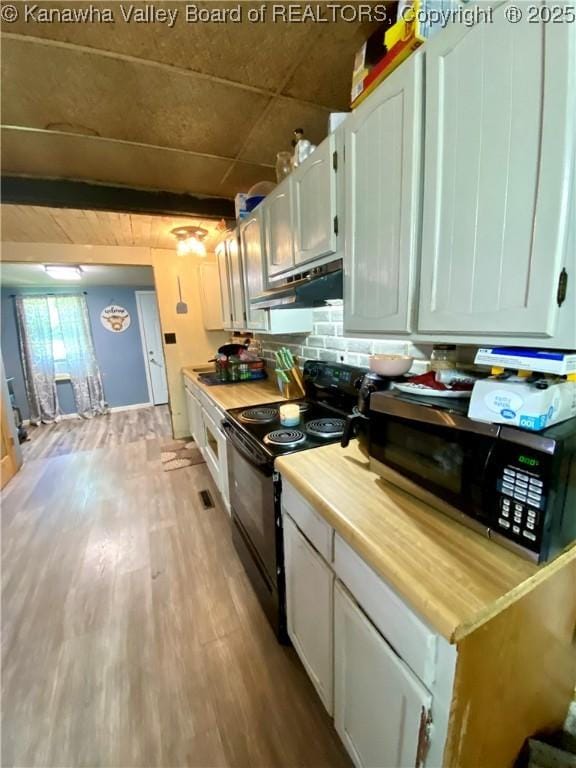 1091/2 Hillcrest Dr, Ripley, WV 25271 - kitchen with electric range, under cabinet range hood, light wood-type flooring, and light countertops