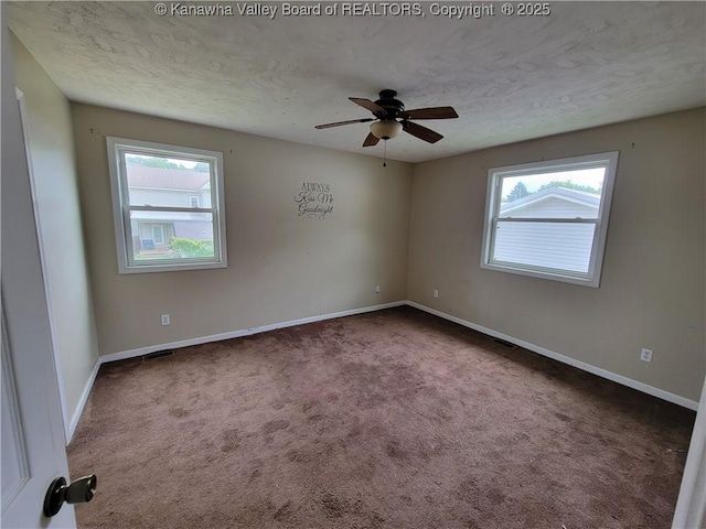 814 Madison Ave, Spencer, WV 25276 - unfurnished room with a textured ceiling, carpet floors, healthy amount of natural light, and ceiling fan