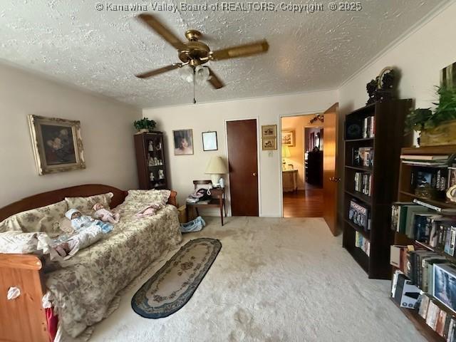 1022 Riverside Dr, Welch, WV 24801 - living room with ceiling fan, a textured ceiling, and carpet flooring