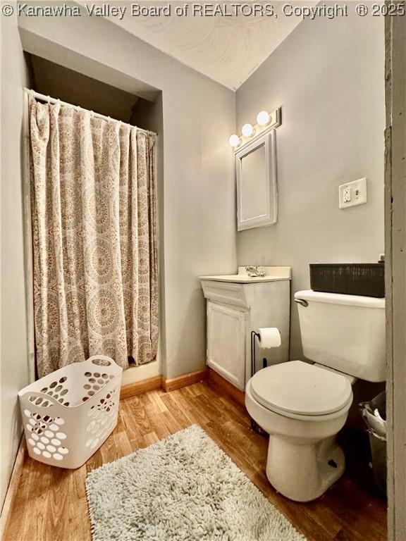 28 Brushy Frk, Alkol, WV 25501 - full bathroom with wood finished floors, vanity, and a shower with curtain