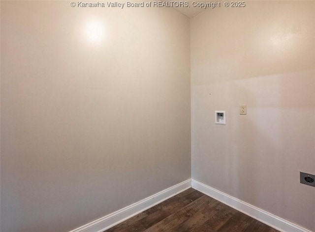 6 Squires Dr, Saint Albans, WV 25177 - laundry area featuring electric dryer hookup, washer hookup, and dark wood-style flooring