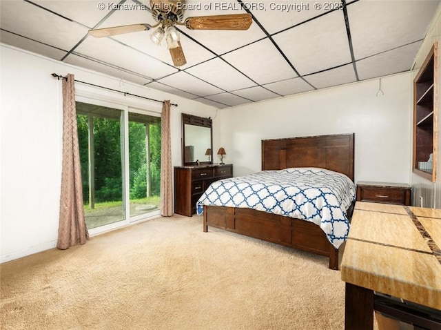 105 Lincoln Hts, Alum Creek, WV 25003 - carpeted bedroom featuring access to outside, a drop ceiling, and ceiling fan