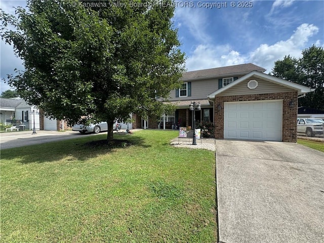 2314 Harrison Ave, Saint Albans, WV 25177 - traditional-style home with concrete driveway, a front lawn, an attached garage, and brick siding