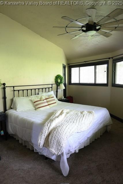 282 Dupont Rd, Poca, WV 25159 - bedroom featuring lofted ceiling, multiple windows, carpet floors, and ceiling fan