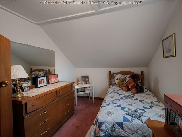 4728 Cain Ridge Rd, Leon, WV 25123 - bedroom featuring vaulted ceiling and dark carpet