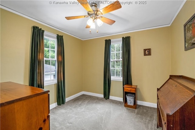 2526 Spring St, South Charleston, WV 25303 - office featuring carpet flooring, plenty of natural light, crown molding, and a ceiling fan