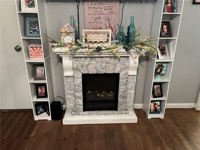 123 Valley Dr, Nitro, WV 25143 - detailed view of wood finished floors and a fireplace